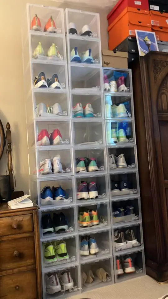 clear front view customer stack shoes